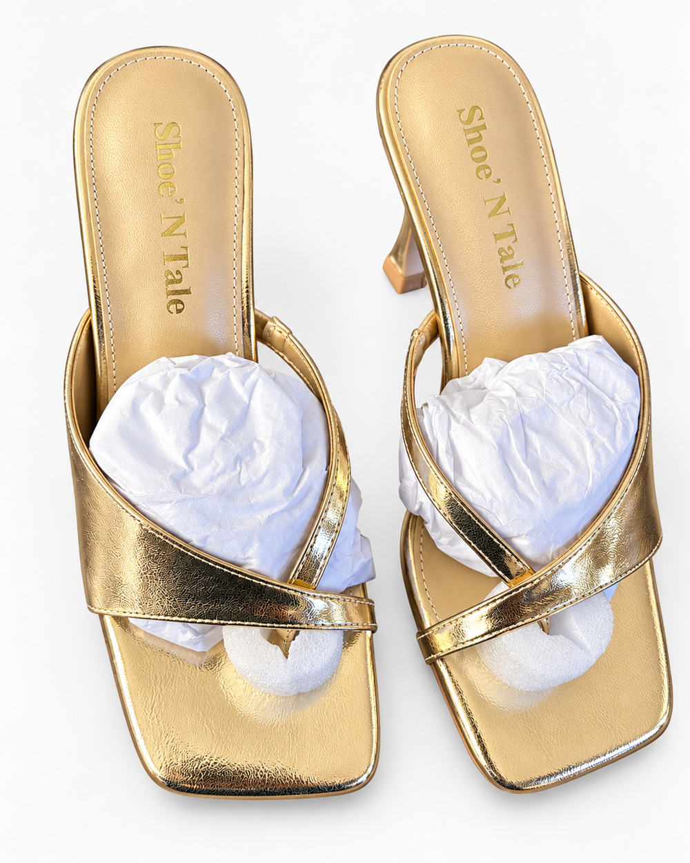 Shoe'N Tale Gold Metallic Strappy Kitten Heel Sandals Women's Size 9 NIB